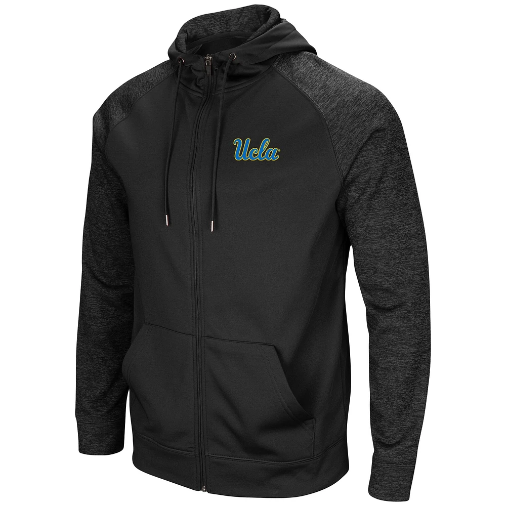 Men's Colosseum Black UCLA Bruins Blackout 3.0 Tonal Raglan Full-Zip Hoodie