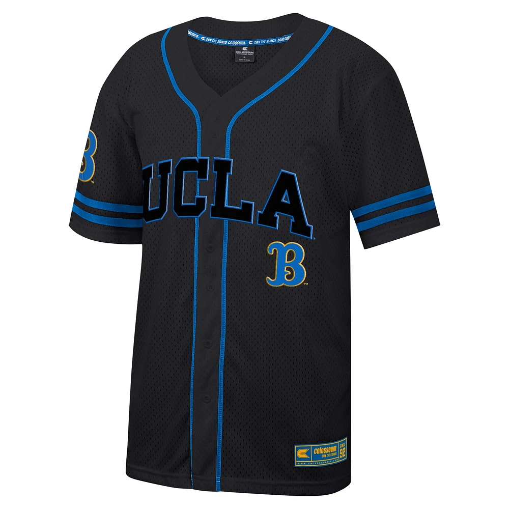 Men's Colosseum Black UCLA Bruins Free Spirited Mesh Button-Up Baseball Jersey