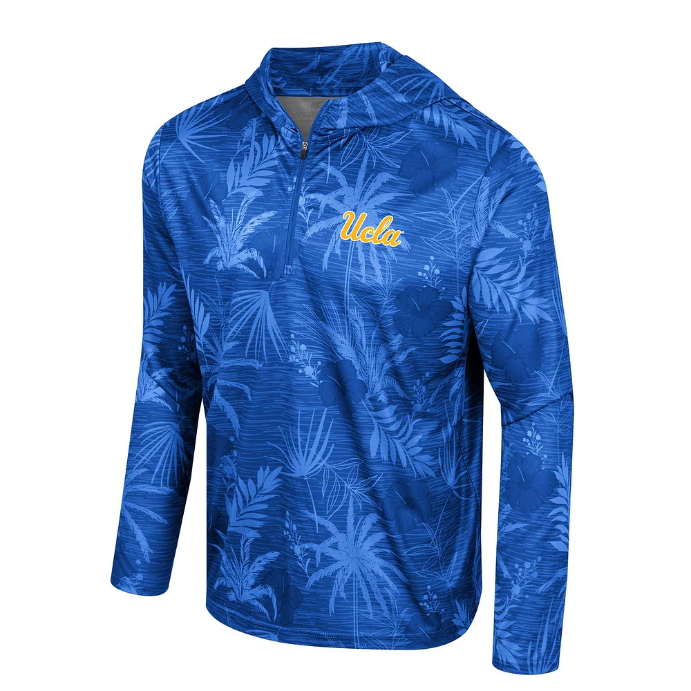 Men's Colosseum Blue UCLA Bruins Palms Printed Lightweight Quarter-Zip Hooded Top
