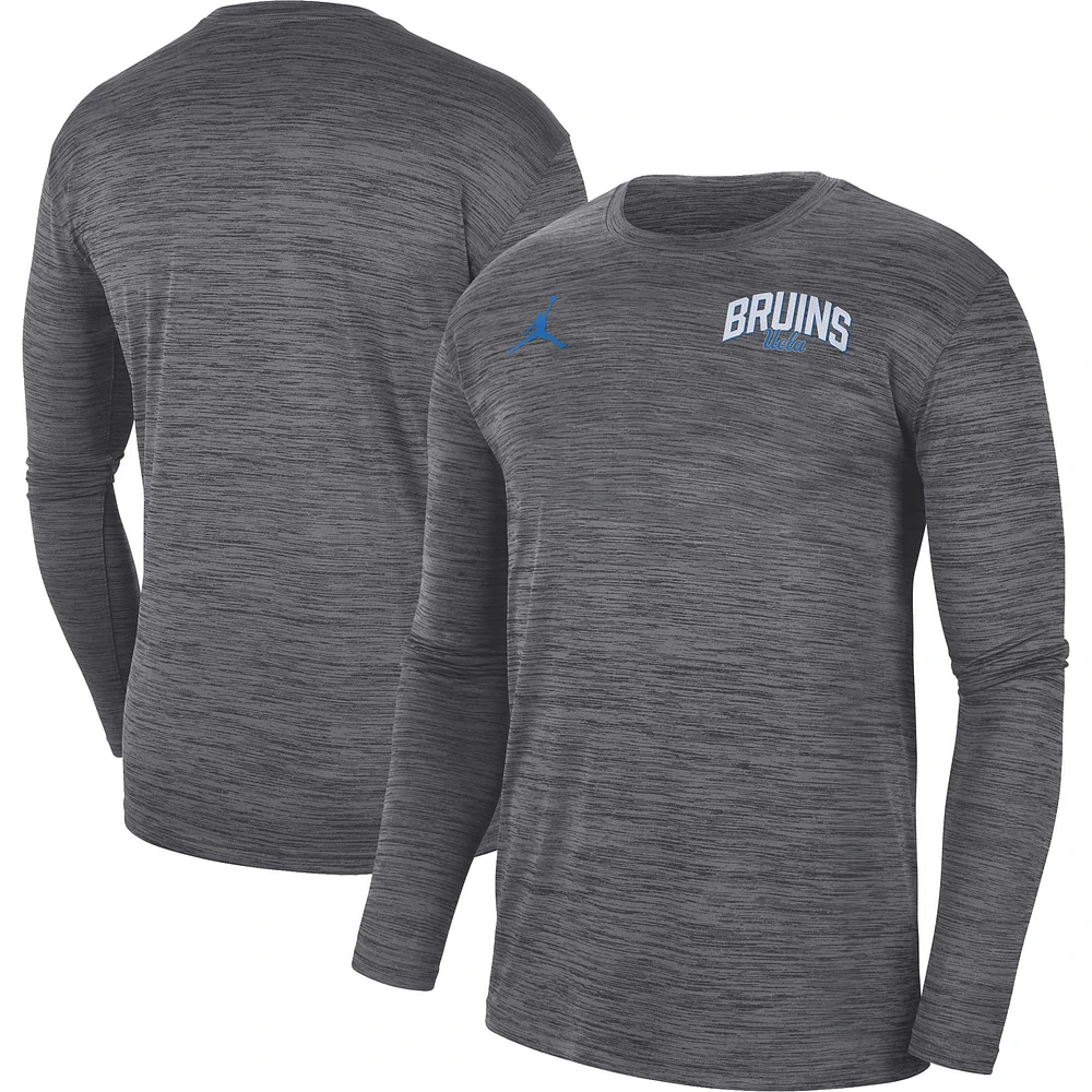 T-shirt à manches longues Jordan Brand pour homme, gris foncé UCLA Bruins Sideline Game Day Velocity Performance