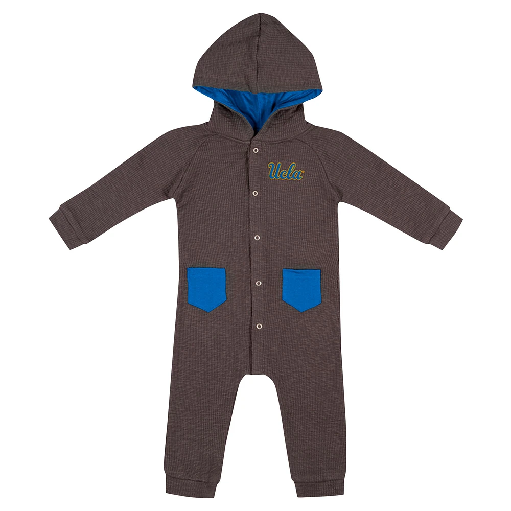 Newborn & Infant Colosseum Charcoal UCLA Bruins Zando-Zan Waffle Full-Snap Hooded Romper