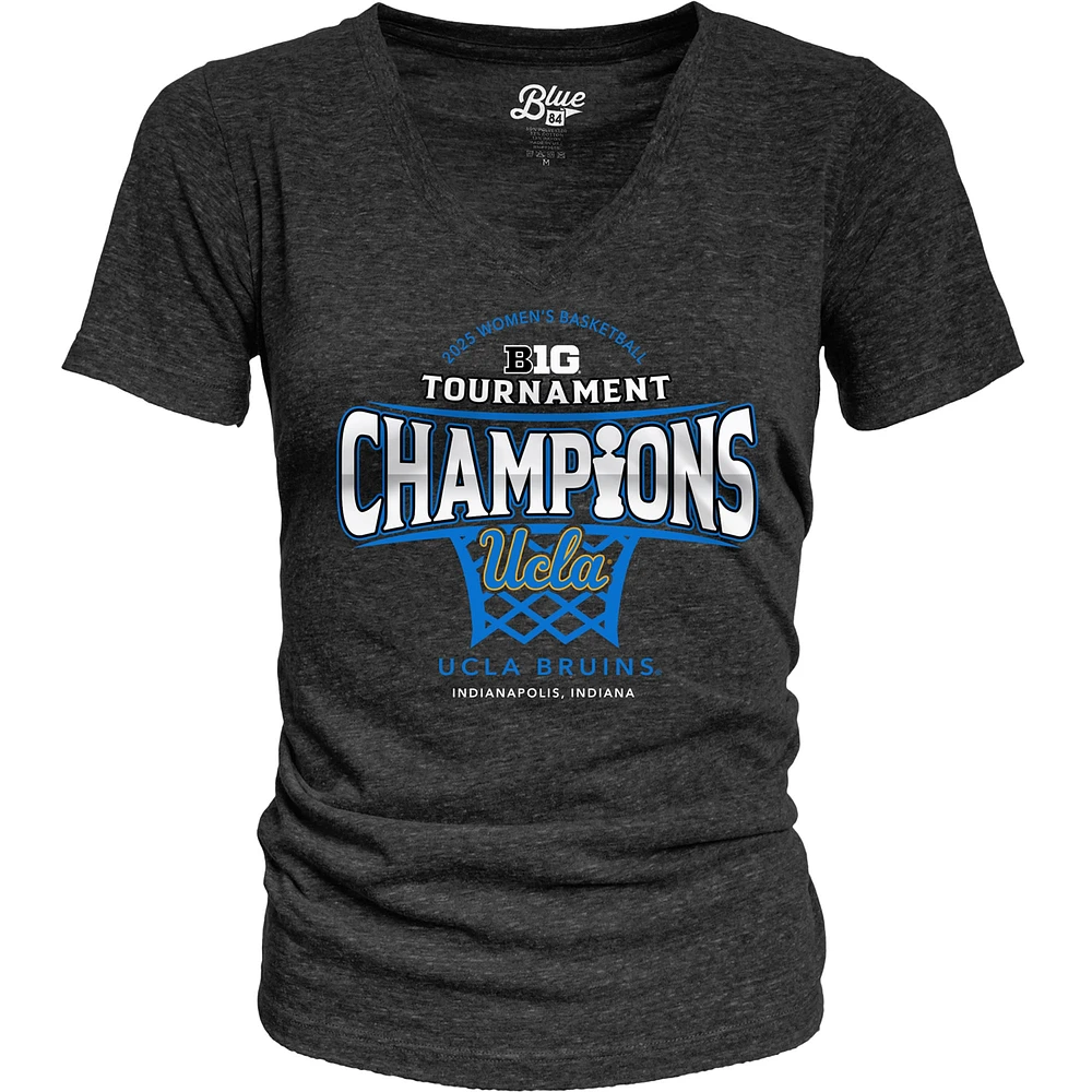 Women's Blue 84 Black UCLA Bruins 2025 Big Ten Basketball Conference Tournament Champions Locker Room Tri-Blend V-Neck T-Shirt