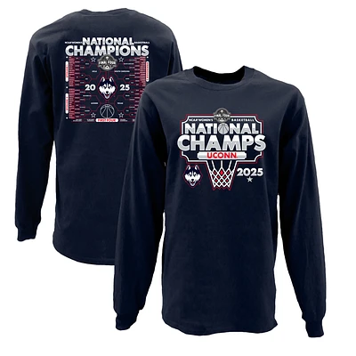 T-shirt à manches longues bleu marine UConn Huskies 2025 NCAA pour homme, champion national de basketball féminin