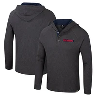 T-shirt à capuche manches longues Henley Dujour Ralgan pour homme Colosseum Charcoal UConn Huskies