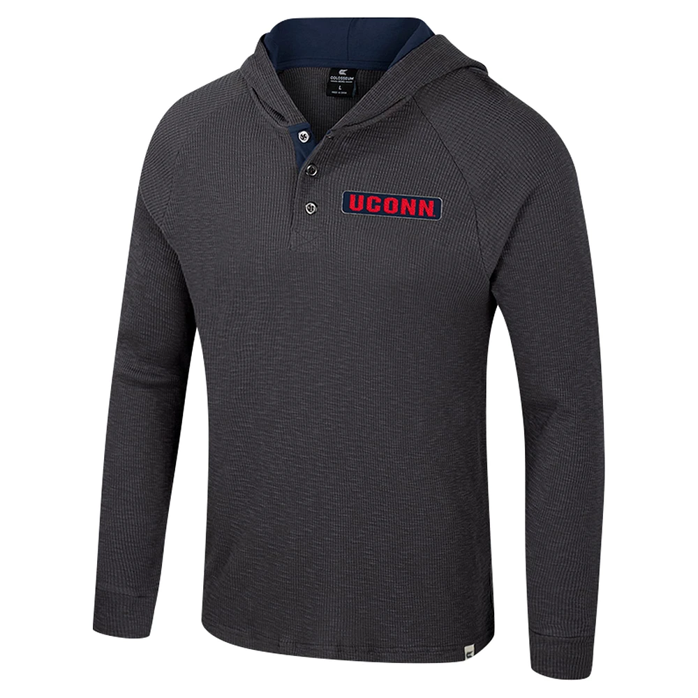 T-shirt à capuche manches longues Henley Dujour Ralgan pour homme Colosseum Charcoal UConn Huskies