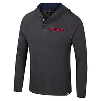 T-shirt à capuche manches longues Henley Dujour Ralgan pour homme Colosseum Charcoal UConn Huskies