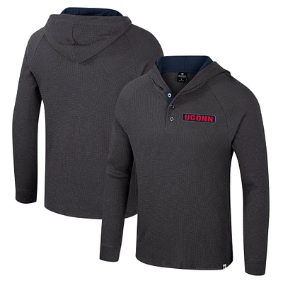 T-shirt à capuche manches longues Henley Dujour Ralgan pour homme Colosseum Charcoal UConn Huskies