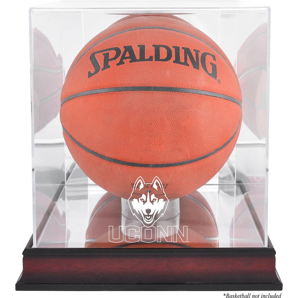 Vitrine de basket-ball avec logo UConn Huskies en acajou avec dos miroir