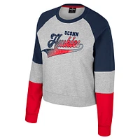 Women's Colosseum Heather Gray UConn Huskies Katinka Rhinestone Scoop Neck Pullover Sweatshirt