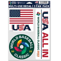 WinCraft USA Baseball 2023 World Baseball Classic Fan Lot de 3 feuilles de décalcomanies à usages multiples