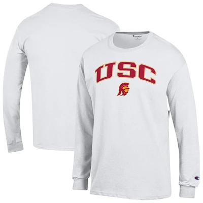 T-shirt à manches longues blanc Champion USC Trojans avec logo Arch Over pour homme