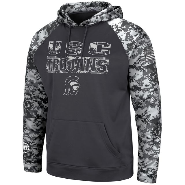 Hommes Colosseum Charcoal USC Trojans OHT Military Appreciation Digital Camo Pull à capuche