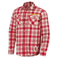 Men's Darius Rucker Collection by Fanatics Cardinal/Natural USC Trojans Plaid Flannel Long Sleeve Button-Up Shirt