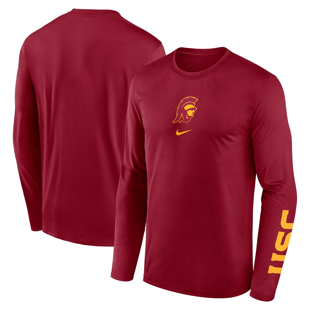 Men's Nike  Cardinal USC Trojans Primetime Center Lockup Two-Hit Legend Performance Long Sleeve T-Shirt