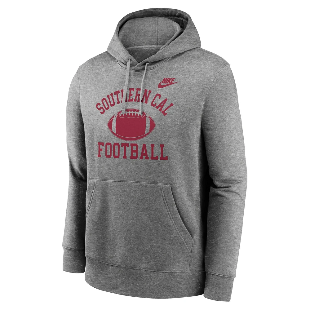 Men's Nike Heather Gray USC Trojans Legacy Football Icon Club Fleece Pullover Hoodie