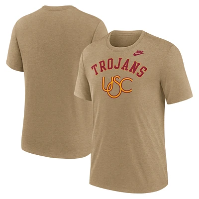T-shirt Nike pour homme, marron clair chiné, USC Trojans Legacy Arch Tri-Blend
