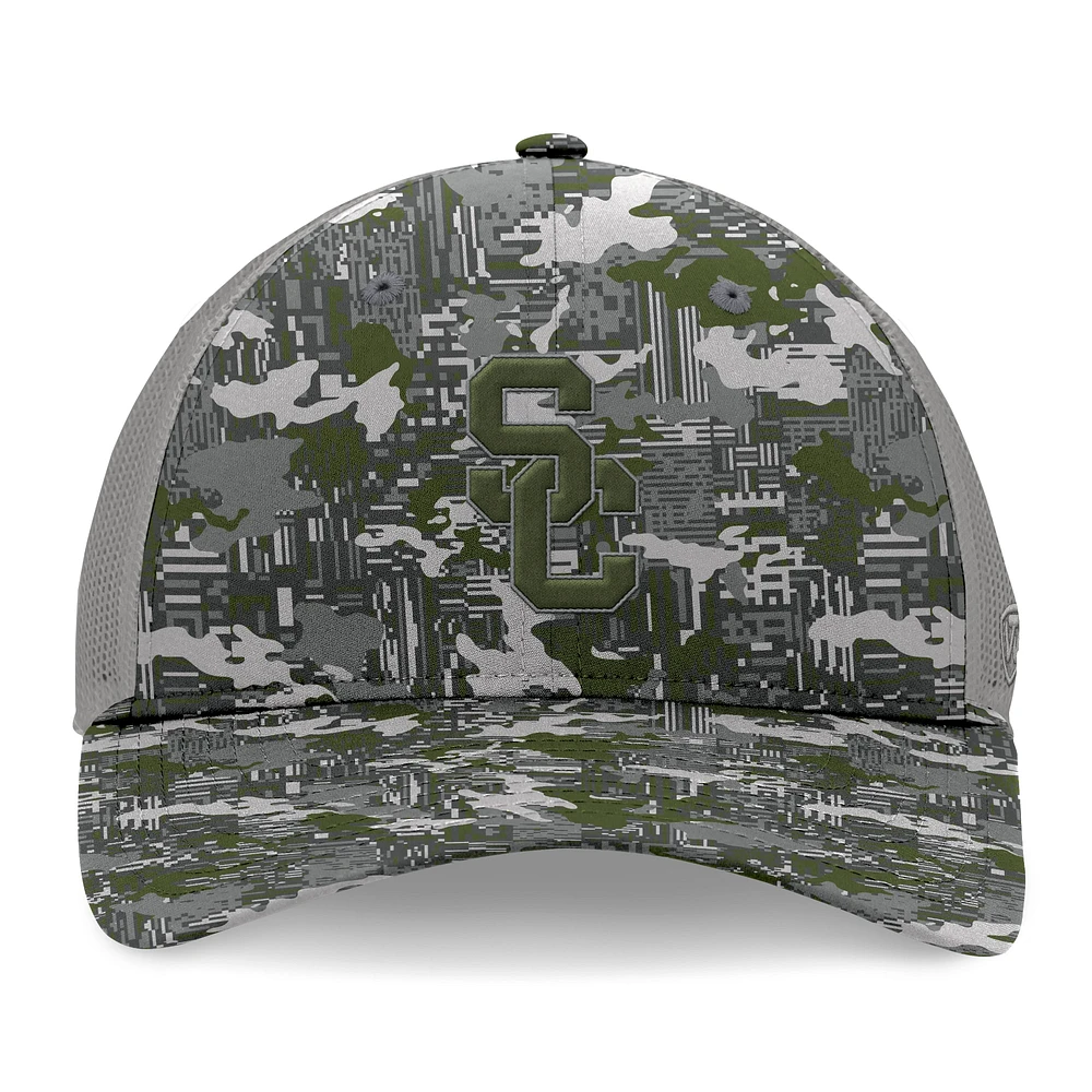 Men's Top of the World Gray USC Trojans OHT Military Appreciation Pledge Trucker Camo Adjustable Hat