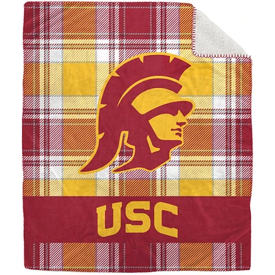 Couverture en peluche Sherpa en flanelle à carreaux Pegasus USC Trojans 50" x 60"