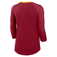 Women's Nike  Crimson USC Trojans 3/4-Sleeve Raglan Tri-Blend Top