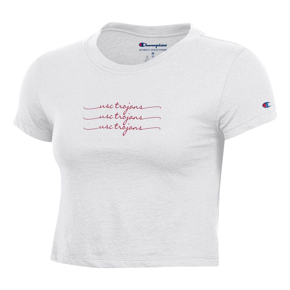 Women's Champion White USC Trojans Core Script Baby Cropped T-Shirt