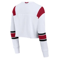 Women's Fanatics White USC Trojans Training Camp Cropped Long Sleeve V-Neck Fashion Top