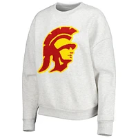 Women's Gameday Couture Heather Gray USC Trojans Chenille Patch Fleece Pullover Sweatshirt