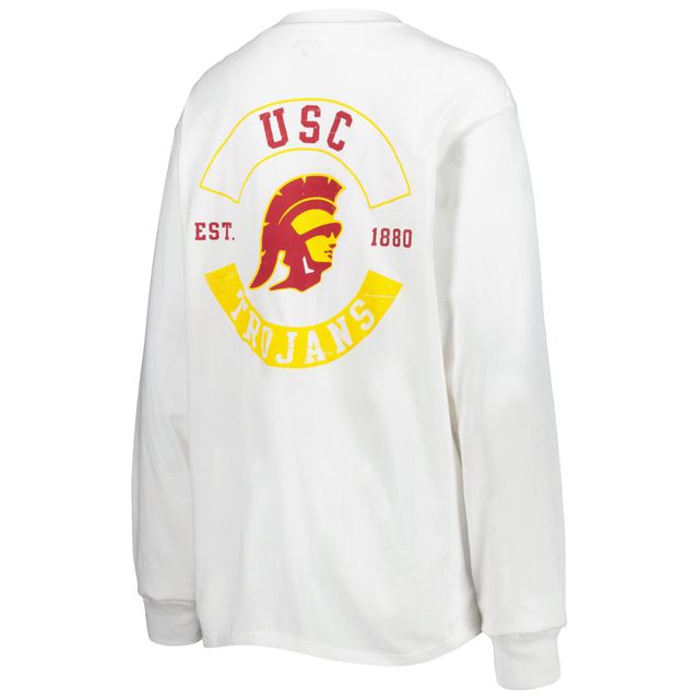 T-shirt à manches longues avec poche surdimensionnée USC Trojans League Collegiate Wear pour femmes, blanc