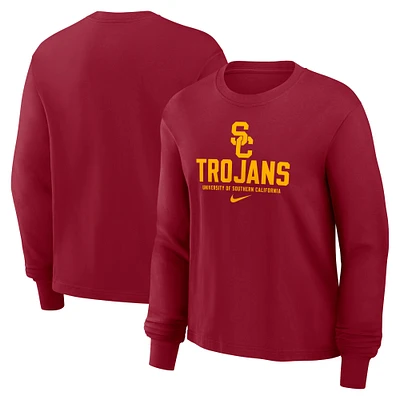 T-shirt Nike Crimson USC Trojans Primetime University Boxy à manches longues pour femme