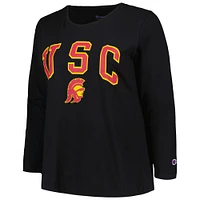 Women's Profile Black USC Trojans Plus Arch Over Logo Scoop Neck Long Sleeve T-Shirt