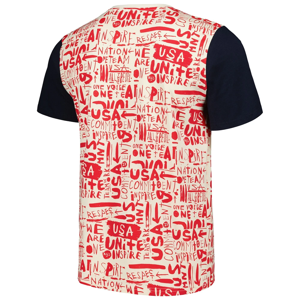 Men's Cream USMNT Allover Print Heavy Relaxed Fit T-Shirt