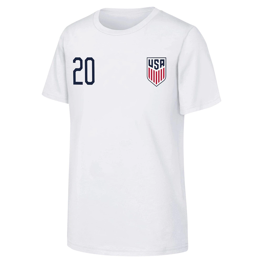 T-shirt blanc avec nom et numéro USMNT Folarin Balogun pour jeunes
