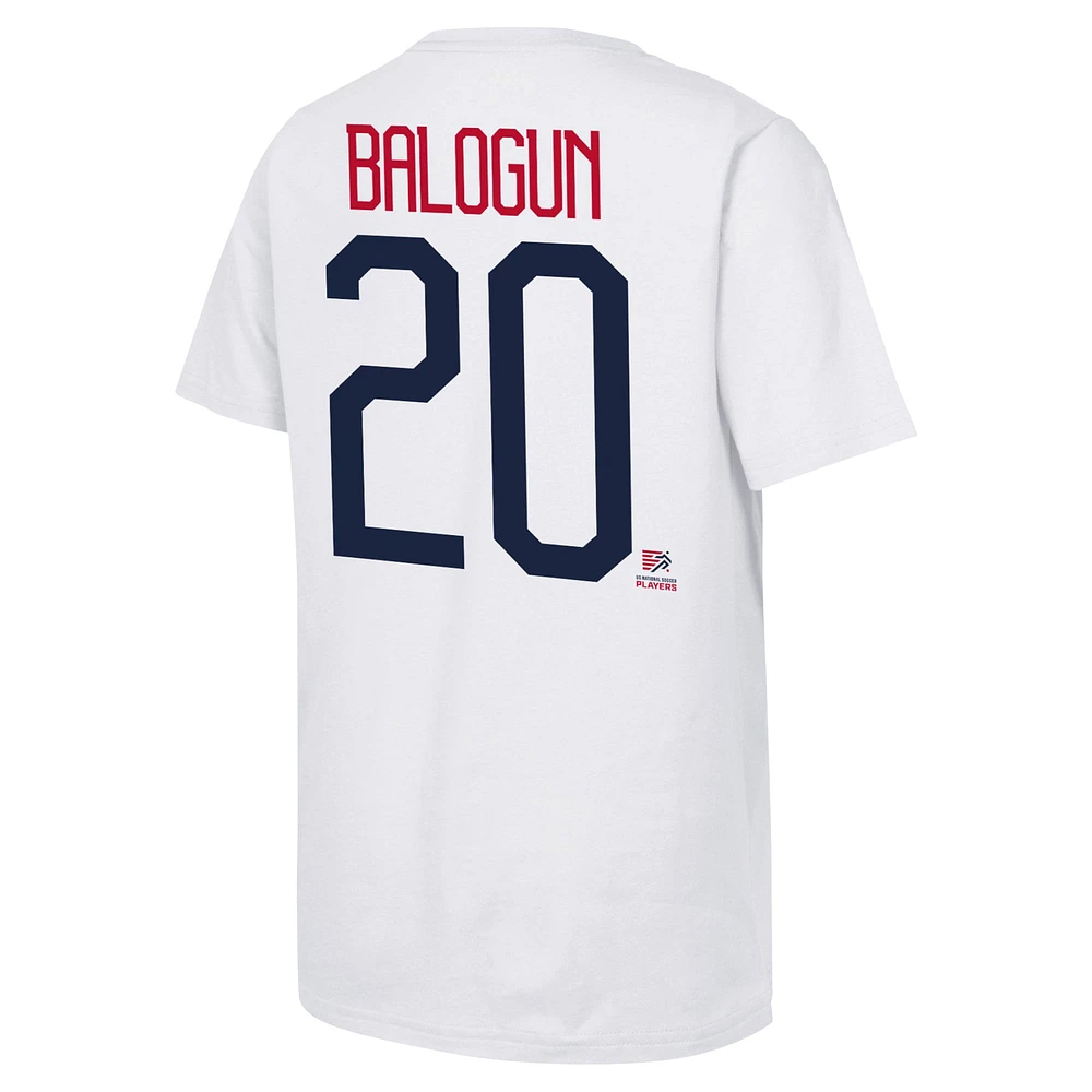 T-shirt blanc avec nom et numéro USMNT Folarin Balogun pour jeunes