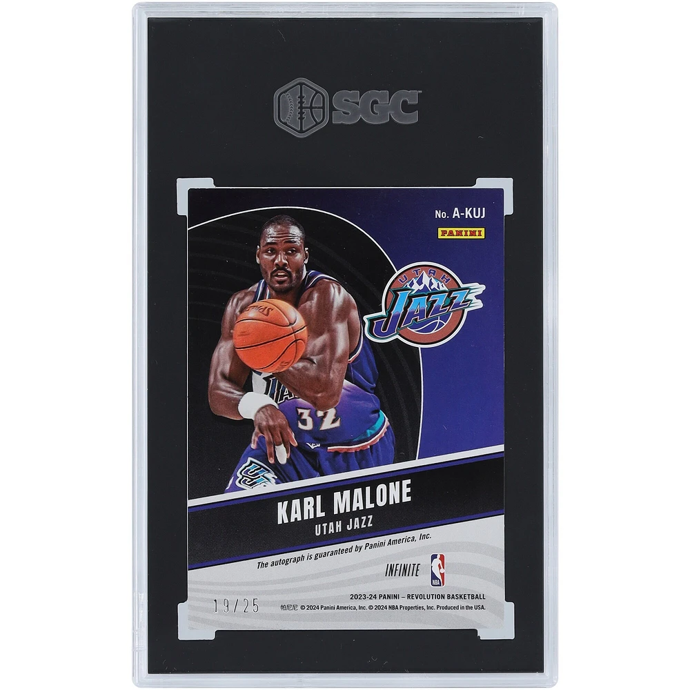Karl Malone Utah Jazz Autographed 2023-24 Panini Revolution Infinite #A-KUJ #19/25 SGC Authenticated 8.5/10 Card