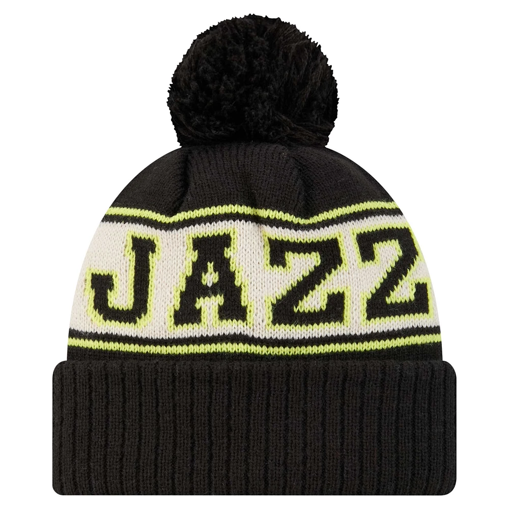 Men's New Era Black Utah Jazz Throwback Retro Cuffed Knit Hat with Pom