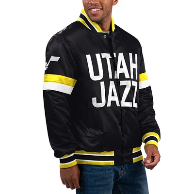 Veste universitaire à bouton-pression en satin pour hommes Starter Black Utah Jazz Home Game