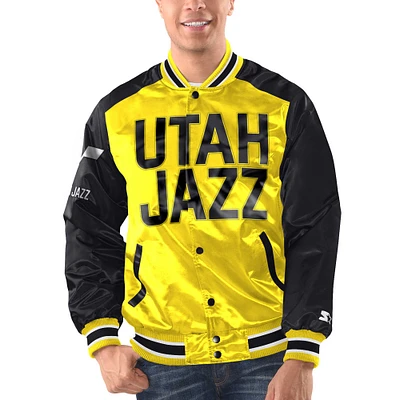 Veste universitaire en satin Starter Navy Utah Jazz Renegade pour hommes
