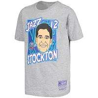 Youth Mitchell & Ness John Stockton Gray Utah Jazz Hardwood Classics King of the Court Player T-Shirt
