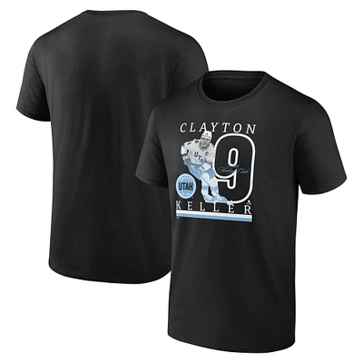 T-shirt noir authentique avec nom et numéro Stack de Clayton Keller pour homme du Utah Hockey Club