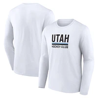 T-shirt à manches longues avec logo secondaire du club de hockey l'Utah Fanatics pour hommes, blanc