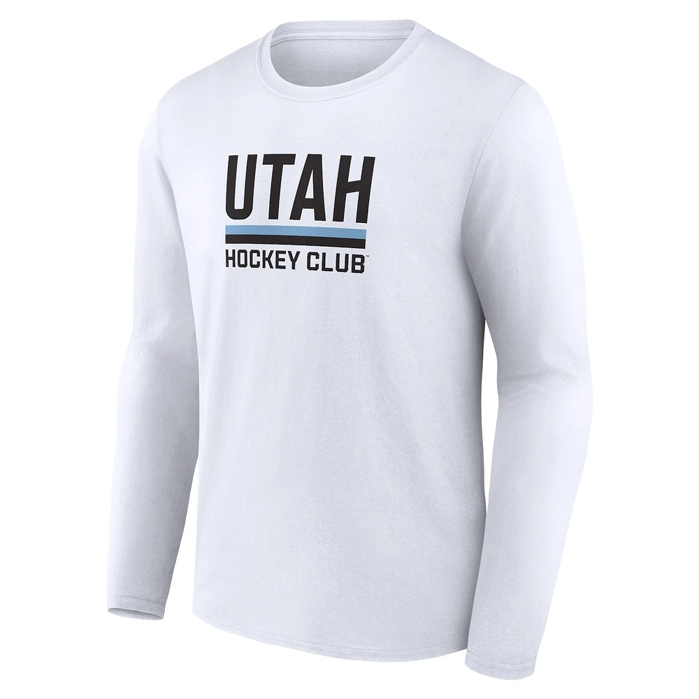 T-shirt à manches longues avec logo secondaire du club de hockey l'Utah Fanatics pour hommes, blanc