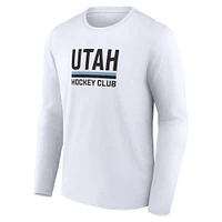 T-shirt à manches longues avec logo secondaire du club de hockey l'Utah Fanatics pour hommes, blanc