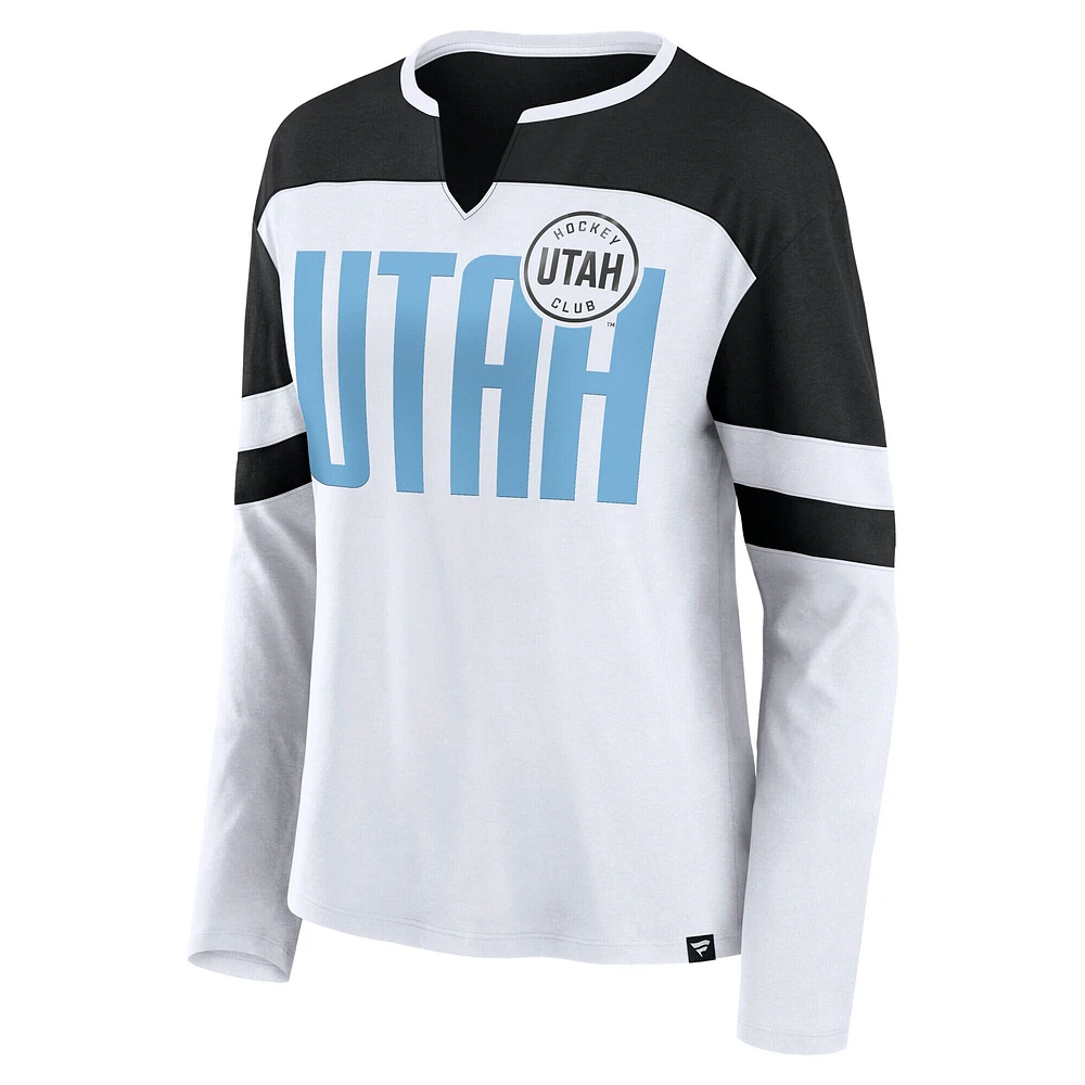 T-shirt à manches longues et col cranté pour femme Fanatics Utah Hockey Club blanc/noir Frozen