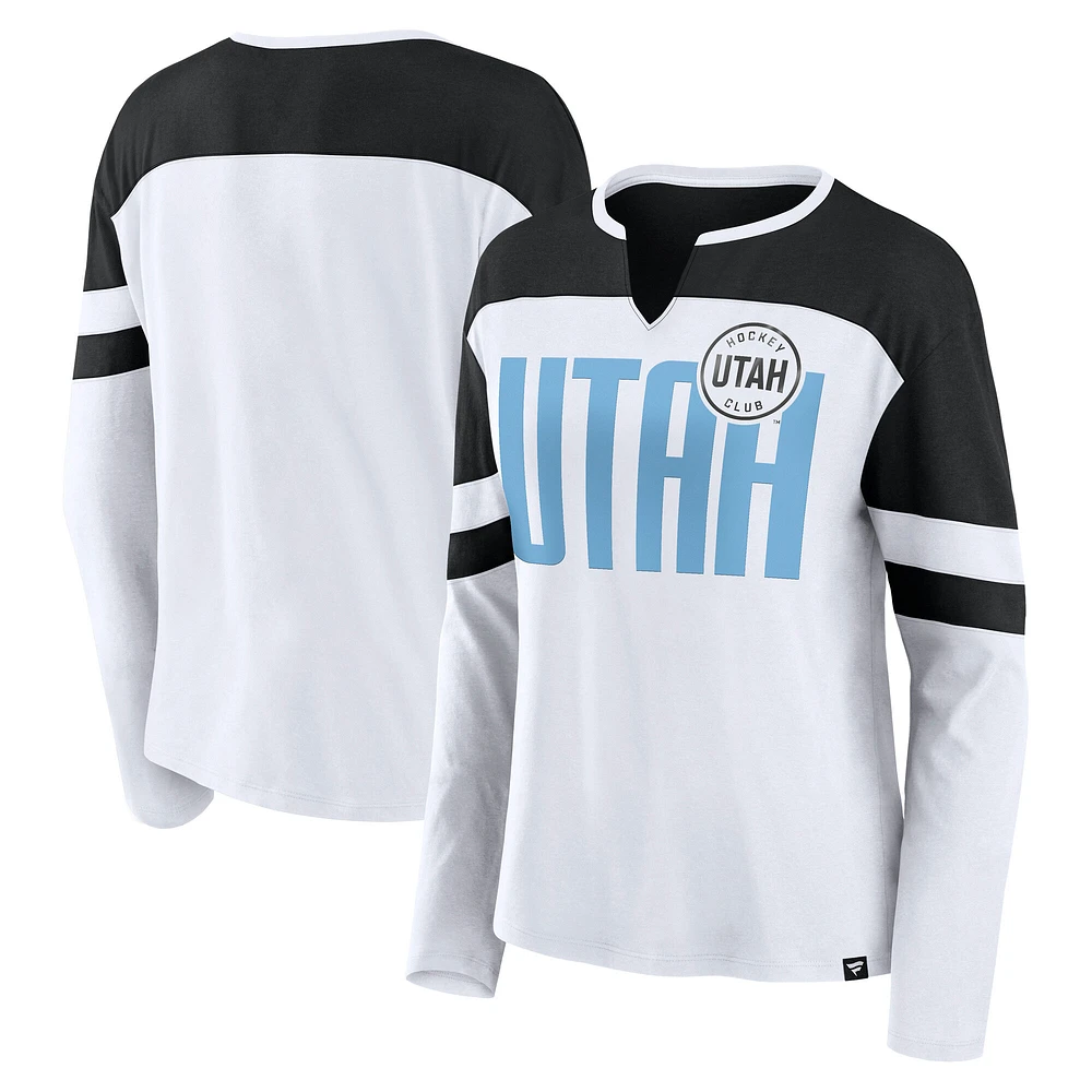 T-shirt à manches longues et col cranté pour femme Fanatics Utah Hockey Club blanc/noir Frozen