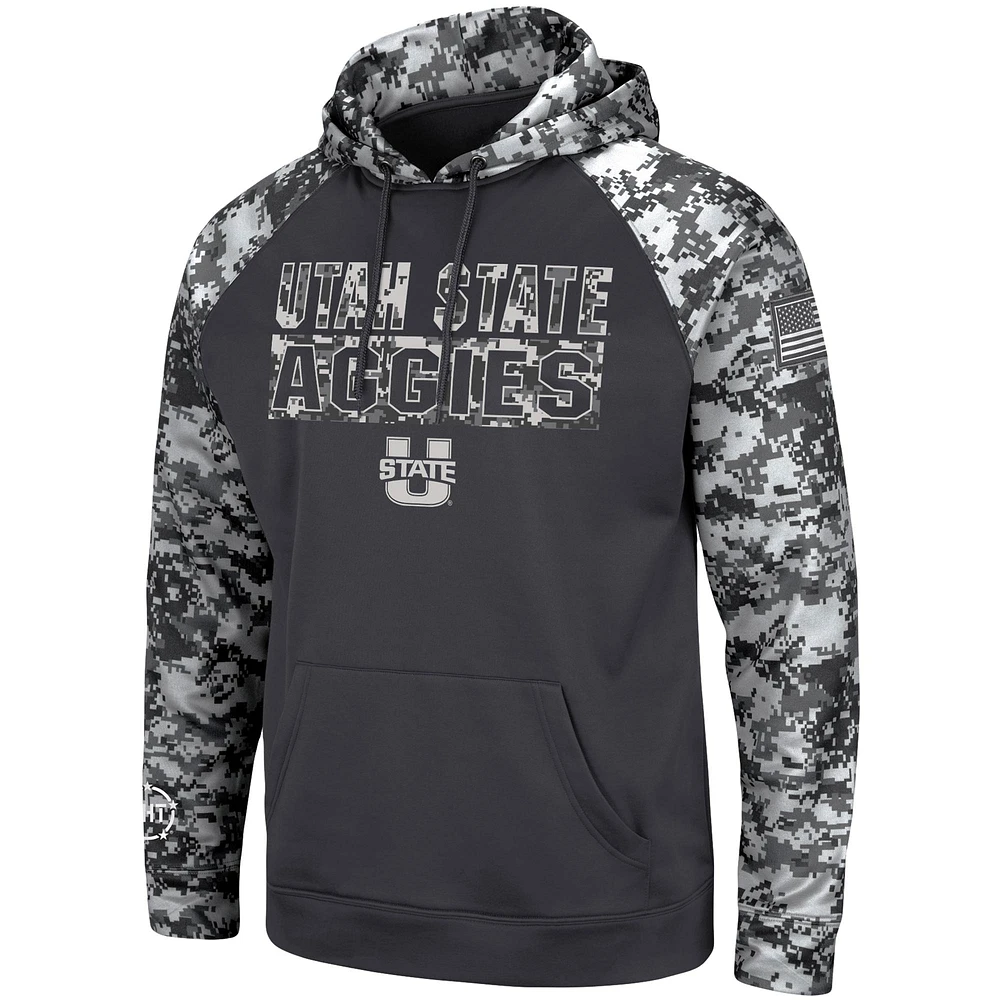 Men's Colosseum Charcoal Utah State Aggies OHT Military Appreciation Digital Camo Pullover Hoodie