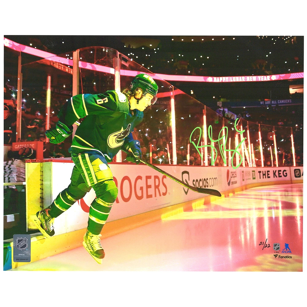 Brock Boeser Vancouver Canucks Autographed 11" x 14" Blue Jersey Stepping on Ice Photograph - Limited Edition of 22
