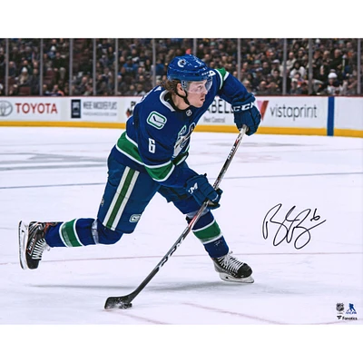 Brock Boeser Vancouver Canucks Photographie dédicacée de tir en maillot bleu 16" x 20"
