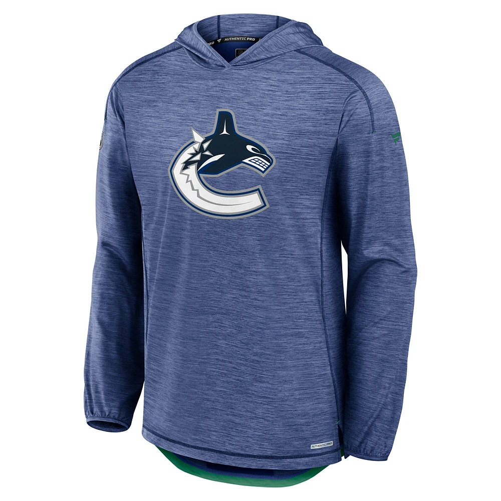 Men's Fanatics  Blue Vancouver Canucks Authentic Pro Rink Lightweight Pullover Hoodie