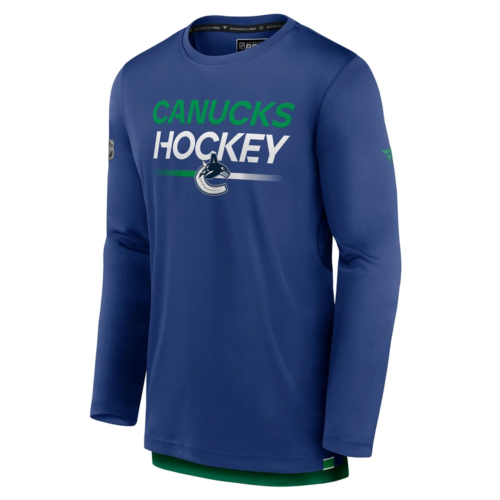 Men's Fanatics Blue Vancouver Canucks Authentic Pro Tech Long Sleeve T-Shirt