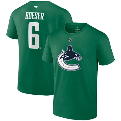 T-shirt Fanatics Brock Boeser vert authentique pour homme des Vancouver Canucks avec nom et numéro Stack