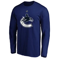 Men's Fanatics Elias Pettersson Blue Vancouver Canucks Authentic Stack Name & Number - Long Sleeve T-Shirt